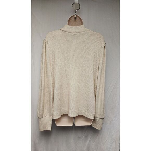 LOFT Women's Long Balloon Sleeve Pullover Gold Metallic Cream Sweater Size XL - Picture 5 of 8